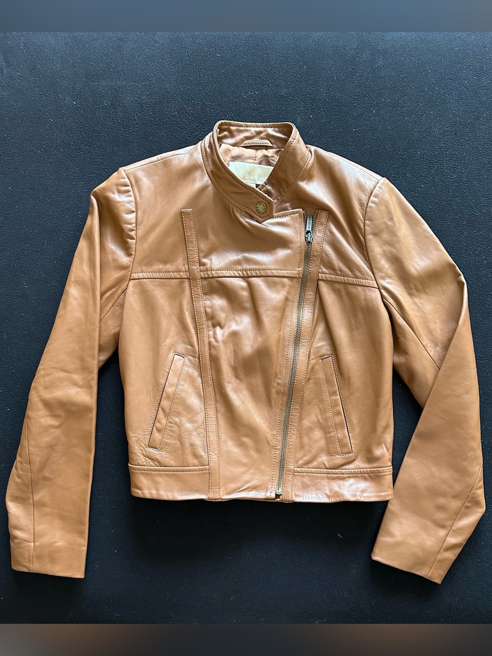 Michael Kors Genuine Leather Moto Jacket – Camel – Women's Size M